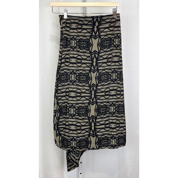 H. FREDRIKSSON Silk Drip Skirt Bridge Print Geometric Midi Brown Black Size XS - Picture 2 of 8